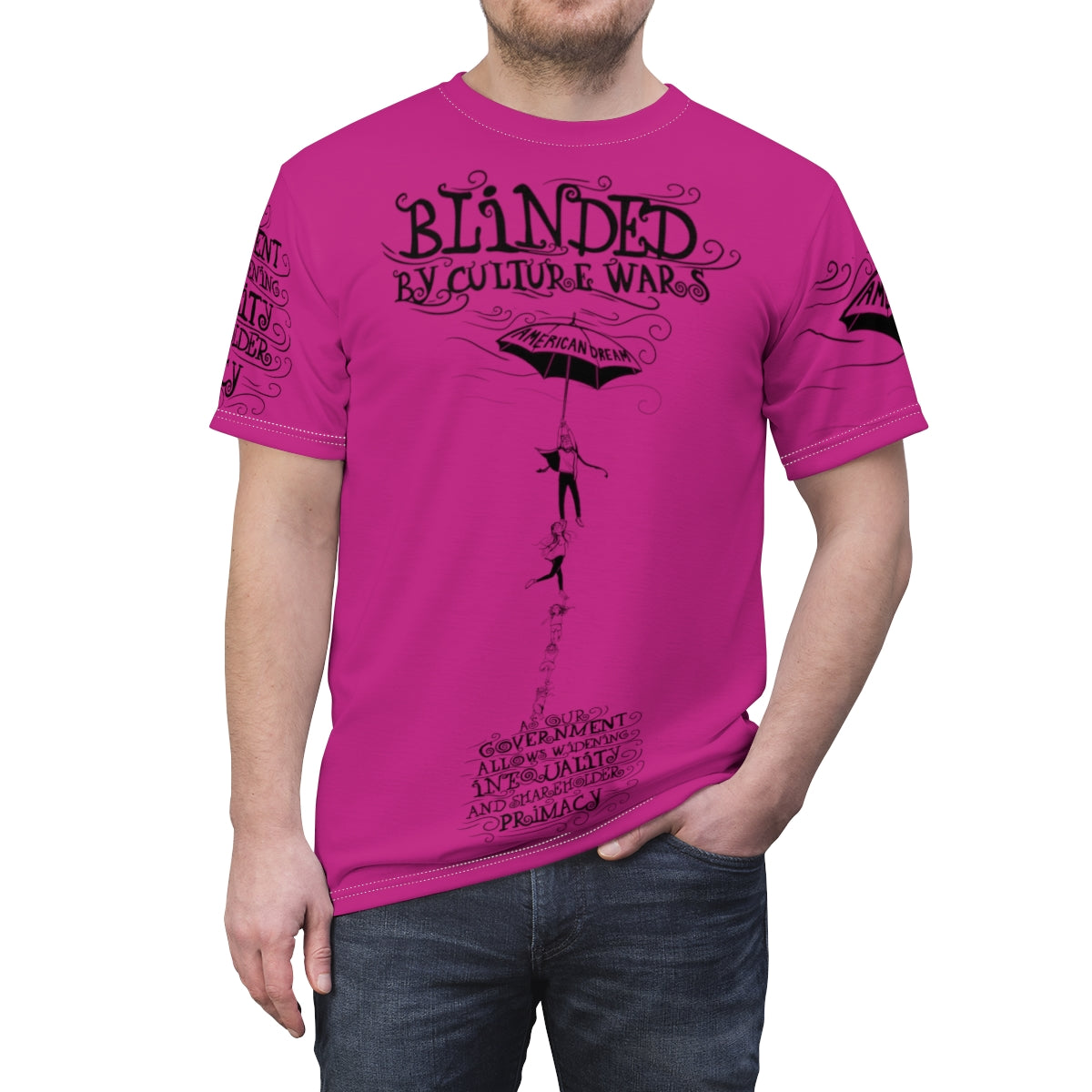 Blinded by Culture Wars (Pink): Unisex All Over Print T Shirt