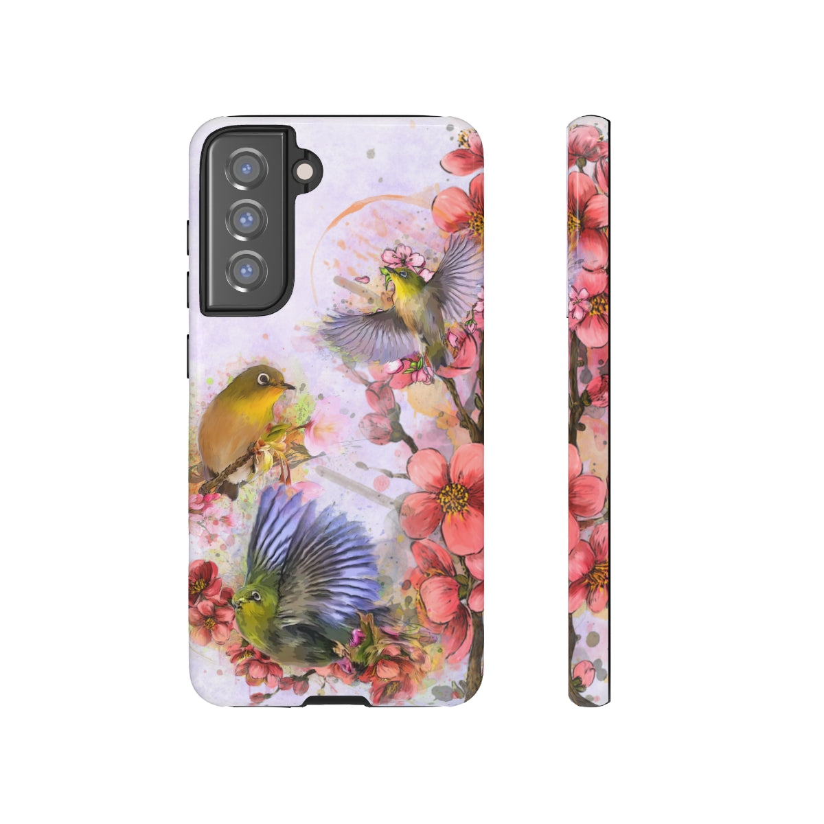 Cherry Blossom Birds, white background (Three Birds), Tough Cases - All Phones