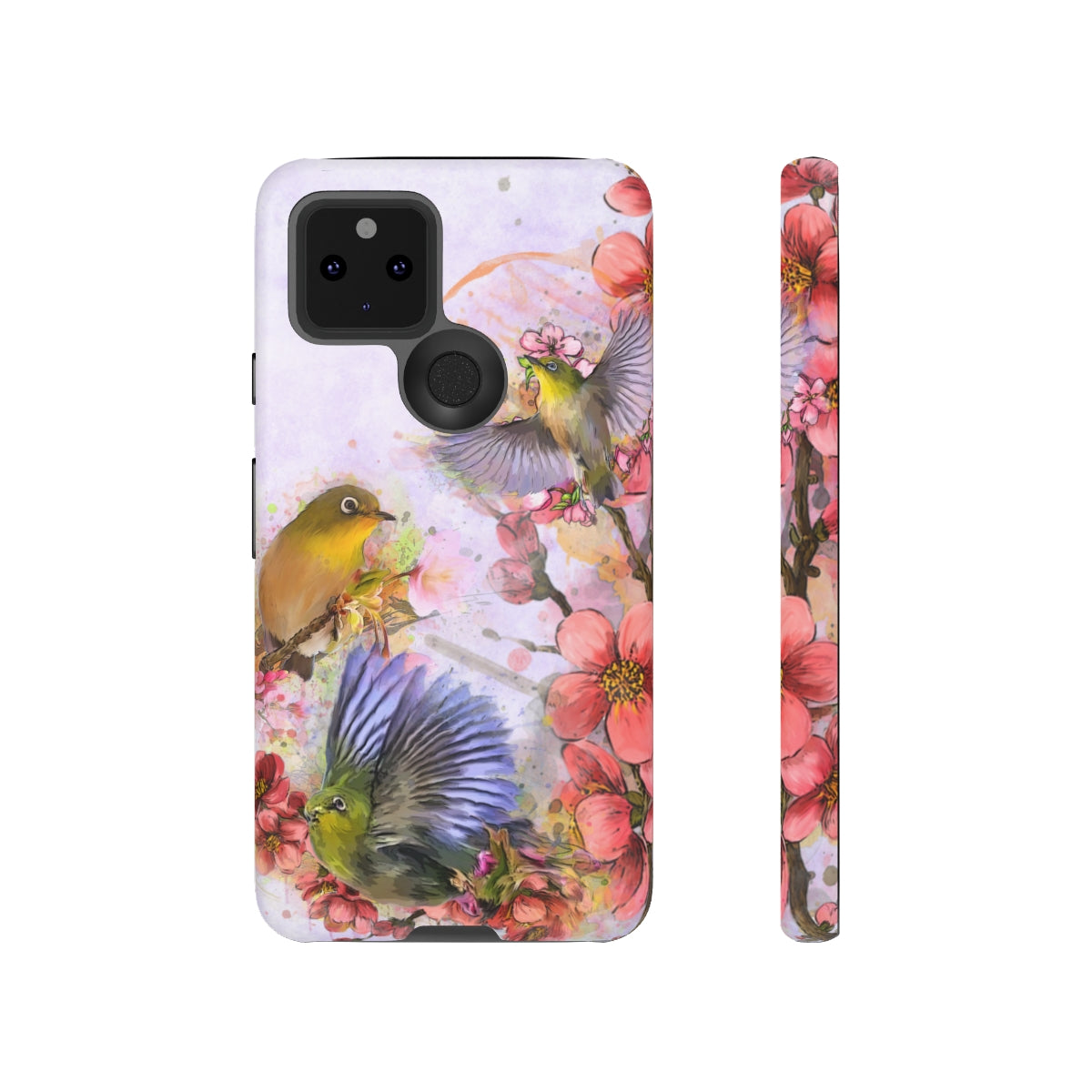 Cherry Blossom Birds, white background (Three Birds), Tough Cases - All Phones