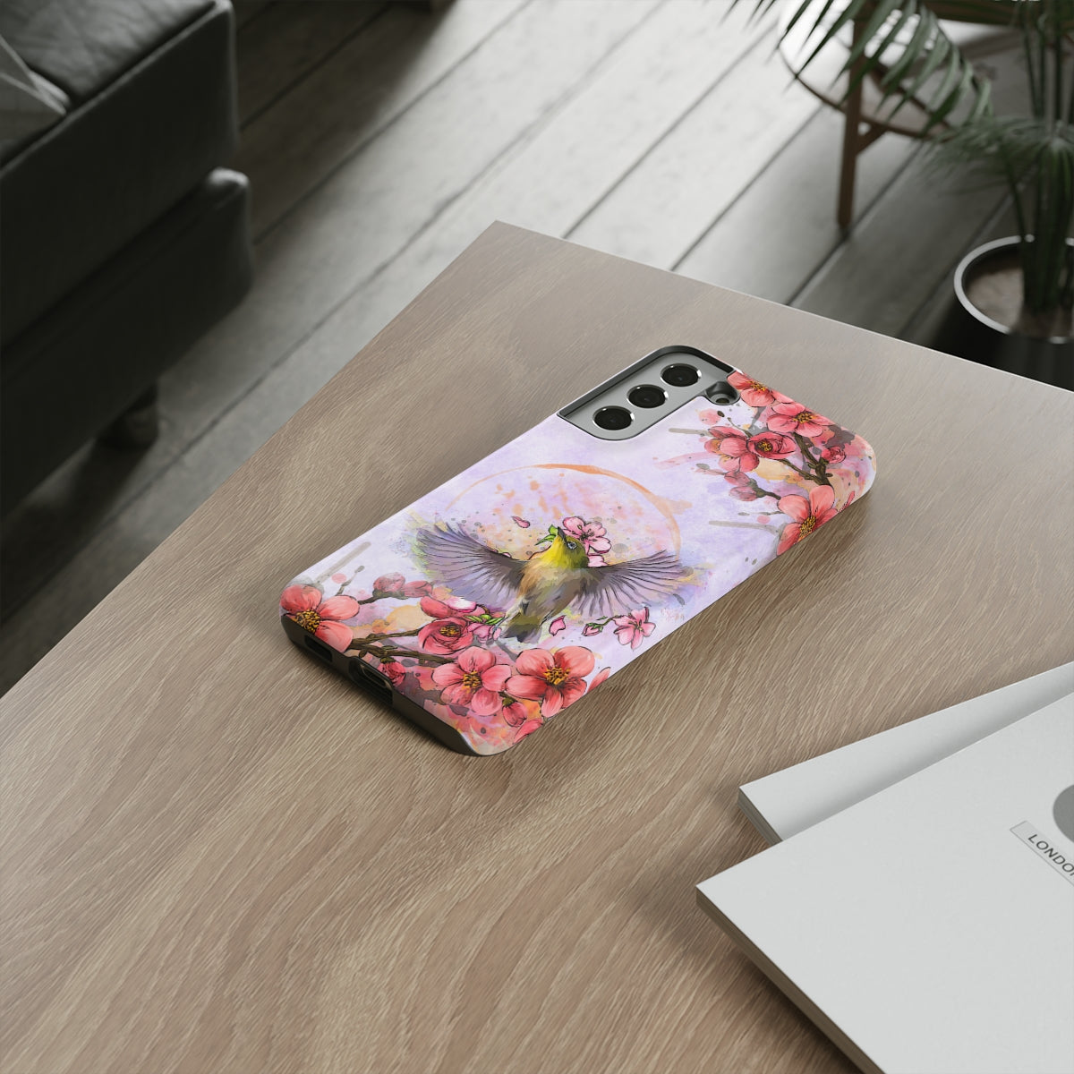 Cherry Blossom Birds, white background (Soar), Tough Cases - All Phones