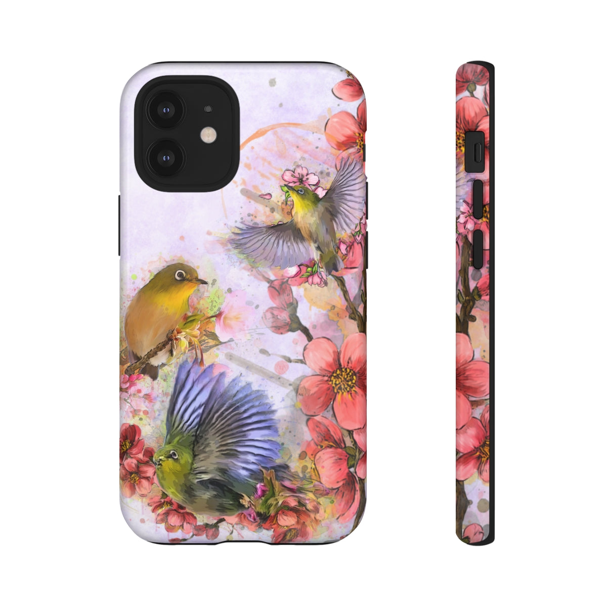 Cherry Blossom Birds, white background (Three Birds), Tough Cases - All Phones