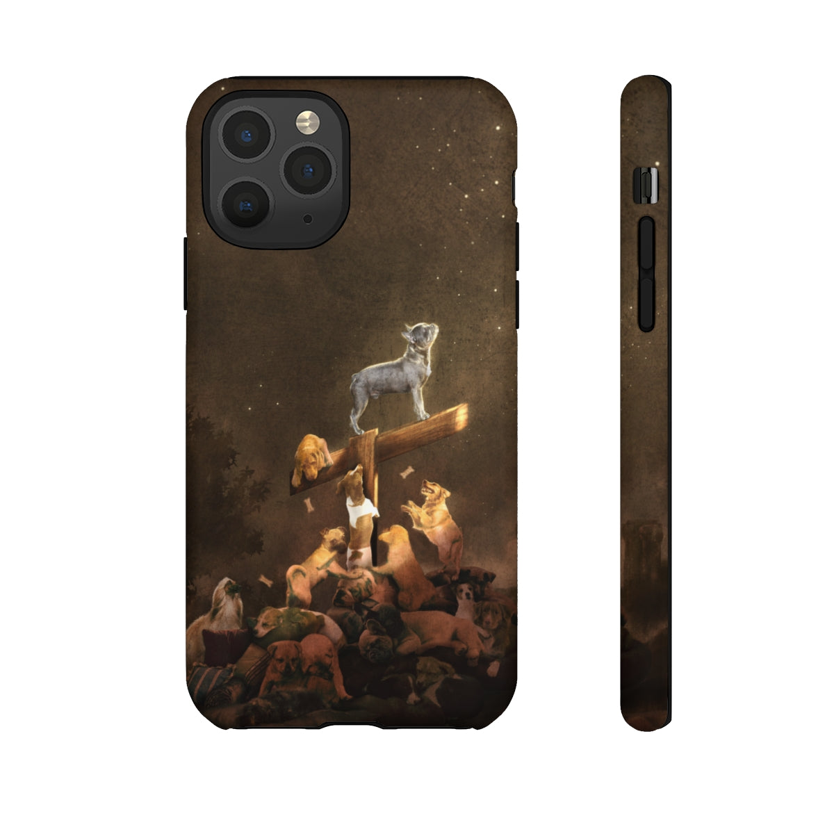  phone cases of puppies and dogs with a light shining down on a pittbull, french poodle, afghan hound, German shepherd,Chihuahua Terrier, Poodle/ Pekingese/ Maltese/ Shih Tzu, bulldog, cat, Chihuahua Terrier, labrador, dachshund, and golden retriever. 