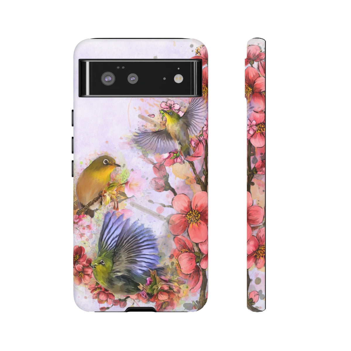 Cherry Blossom Birds, white background (Three Birds), Tough Cases - All Phones