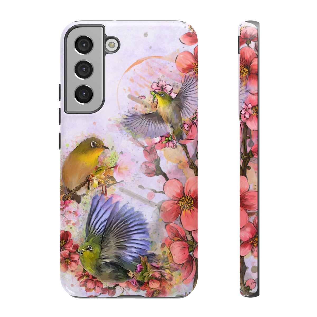 Cherry Blossom Birds, white background (Three Birds), Tough Cases - All Phones