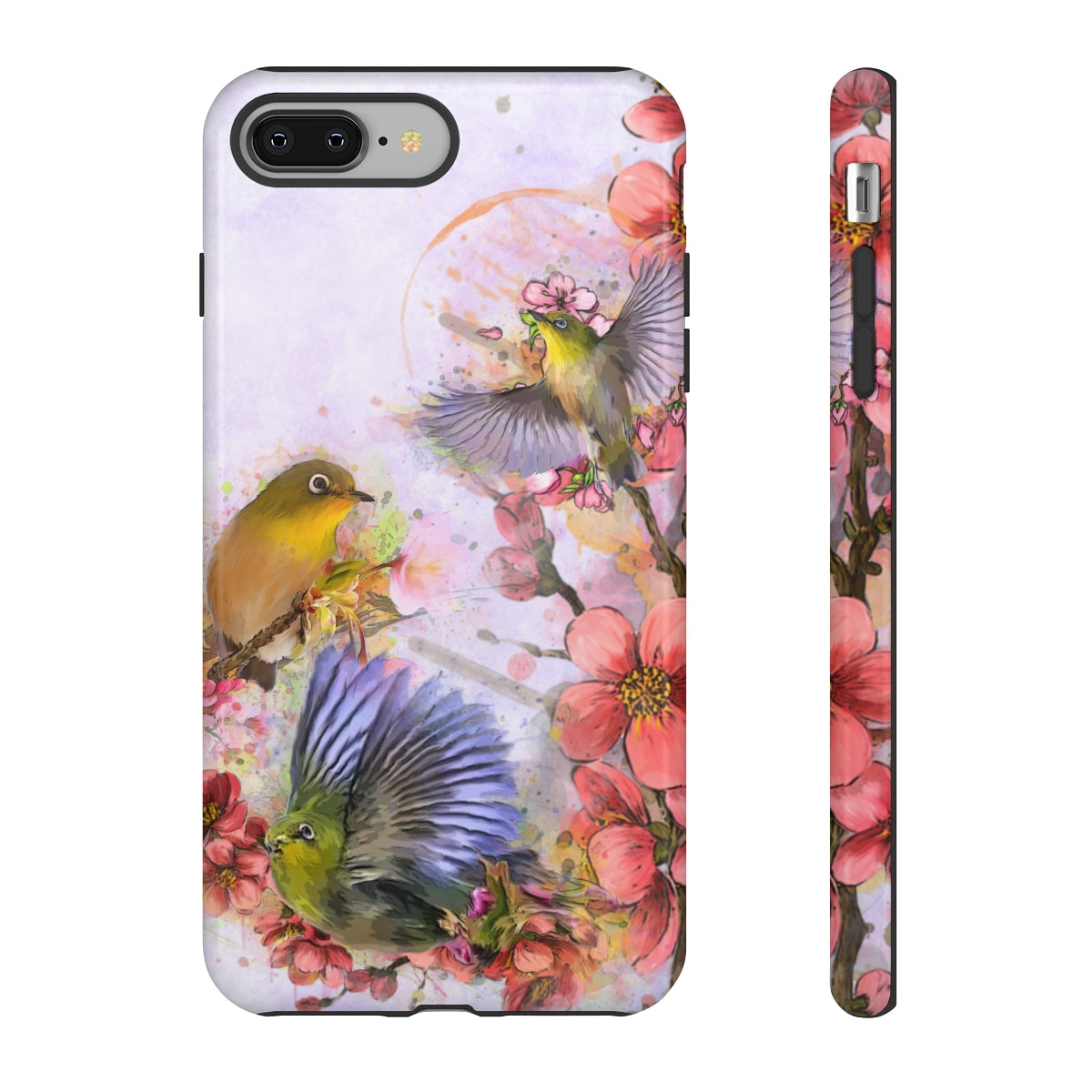 Cherry Blossom Birds, white background (Three Birds), Tough Cases - All Phones