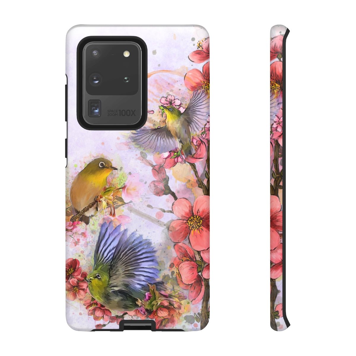 Cherry Blossom Birds, white background (Three Birds), Tough Cases - All Phones