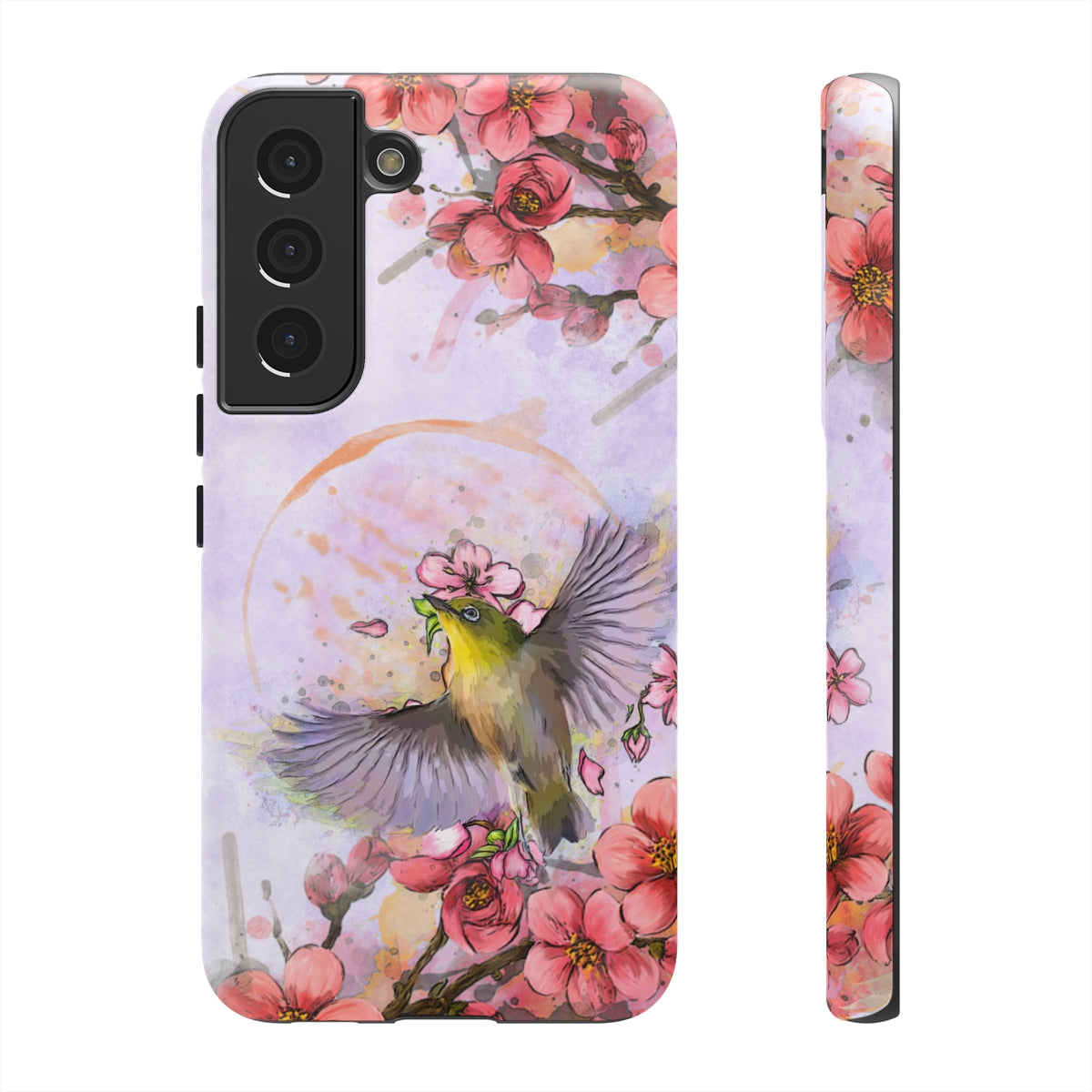 Cherry Blossom Birds, white background (Soar), Tough Cases - All Phones