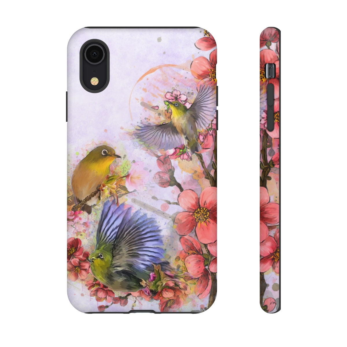 Cherry Blossom Birds, white background (Three Birds), Tough Cases - All Phones