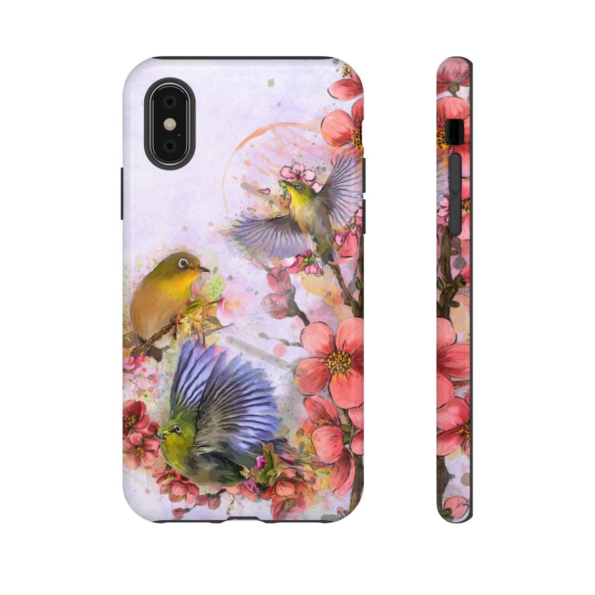 Cherry Blossom Birds, white background (Three Birds), Tough Cases - All Phones