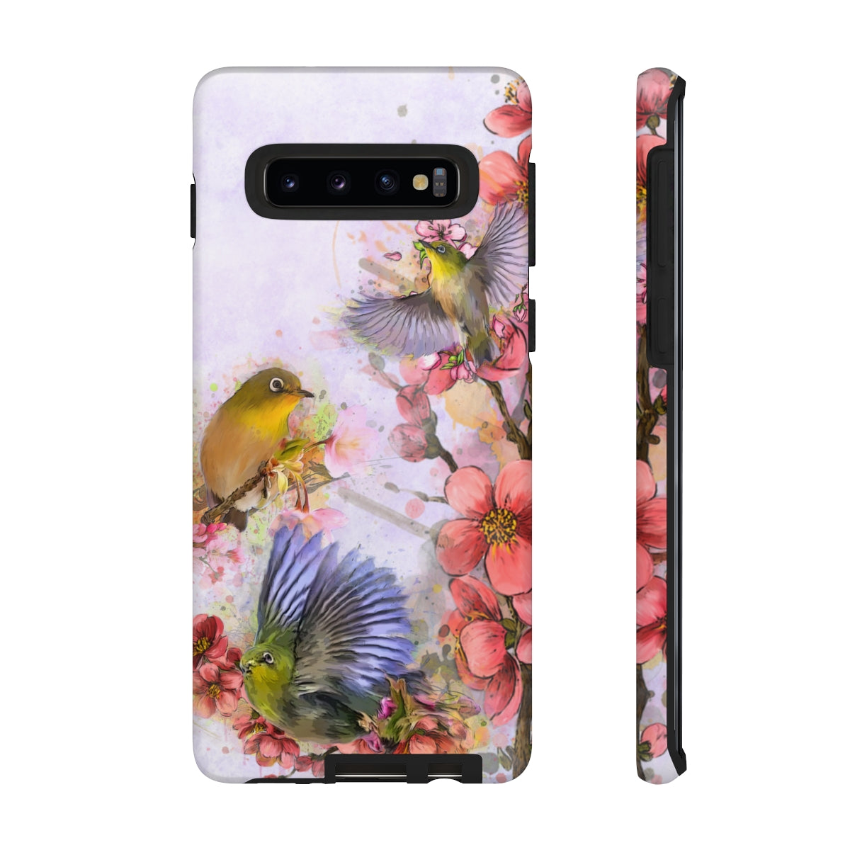 Cherry Blossom Birds, white background (Three Birds), Tough Cases - All Phones