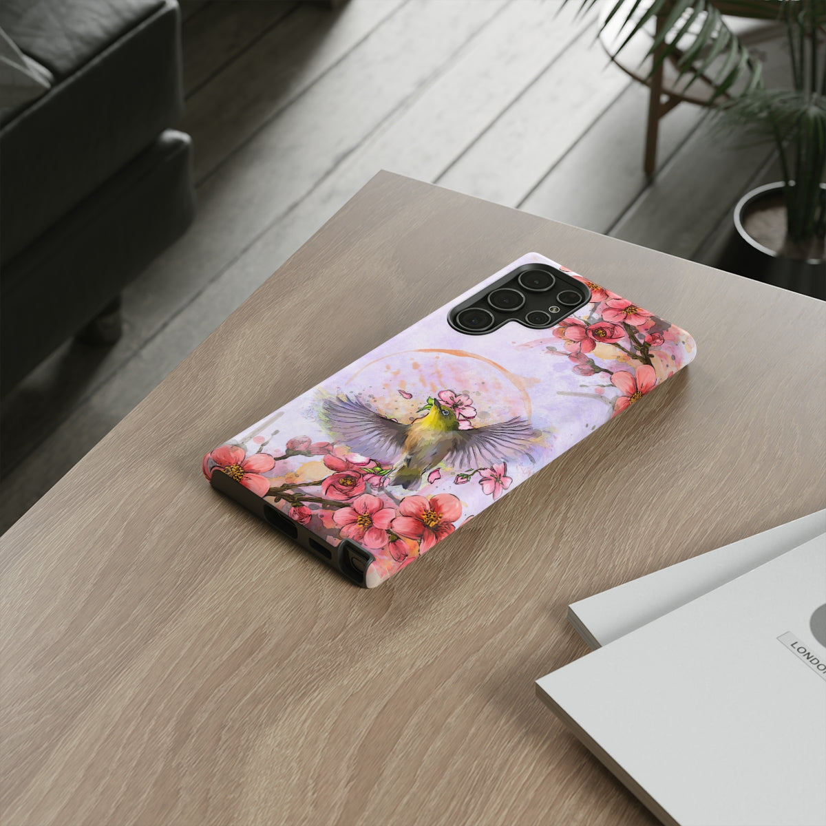 Cherry Blossom Birds, white background (Soar), Tough Cases - All Phones