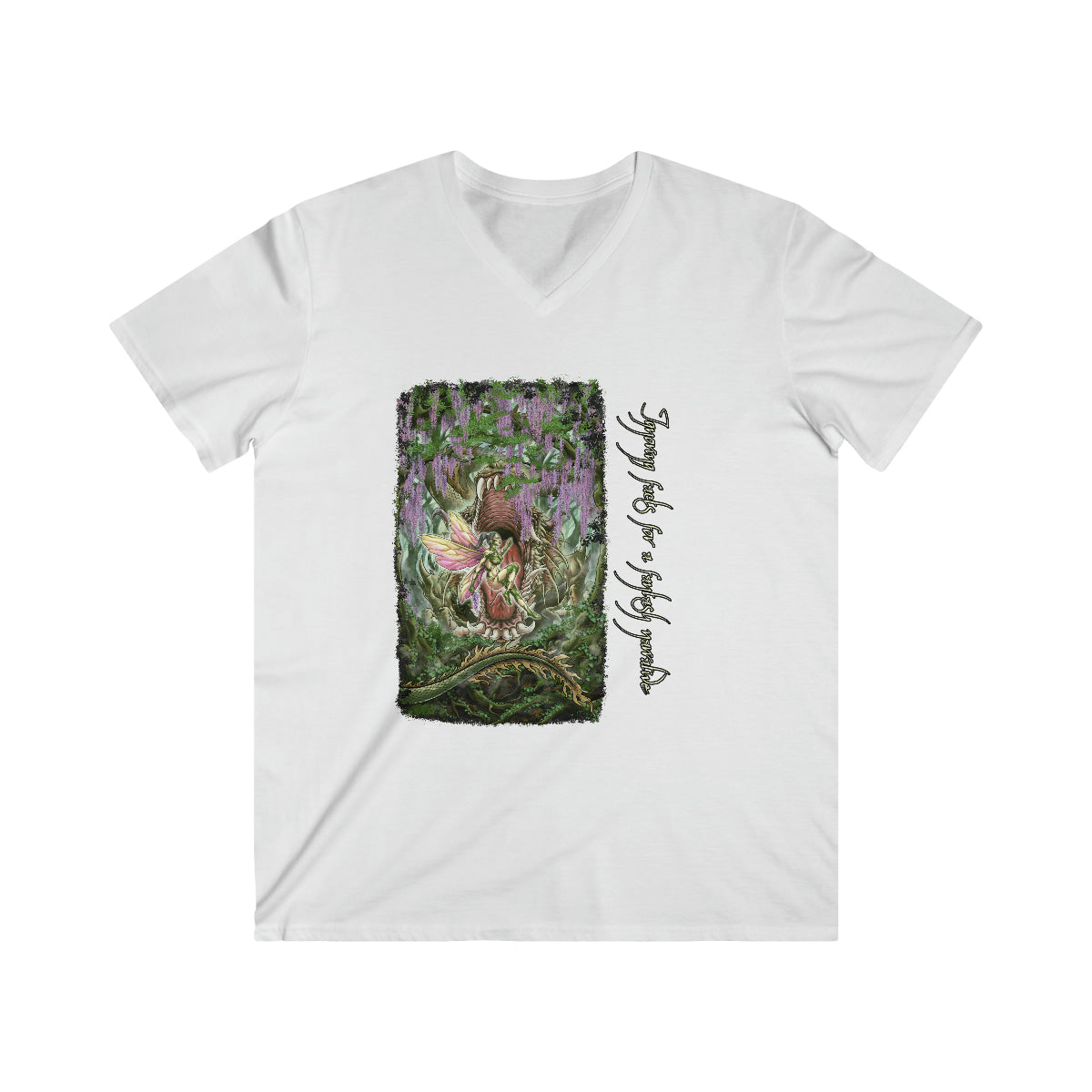 Fairy and the Dragon, Men's Fitted V-Neck Short Sleeve Tee