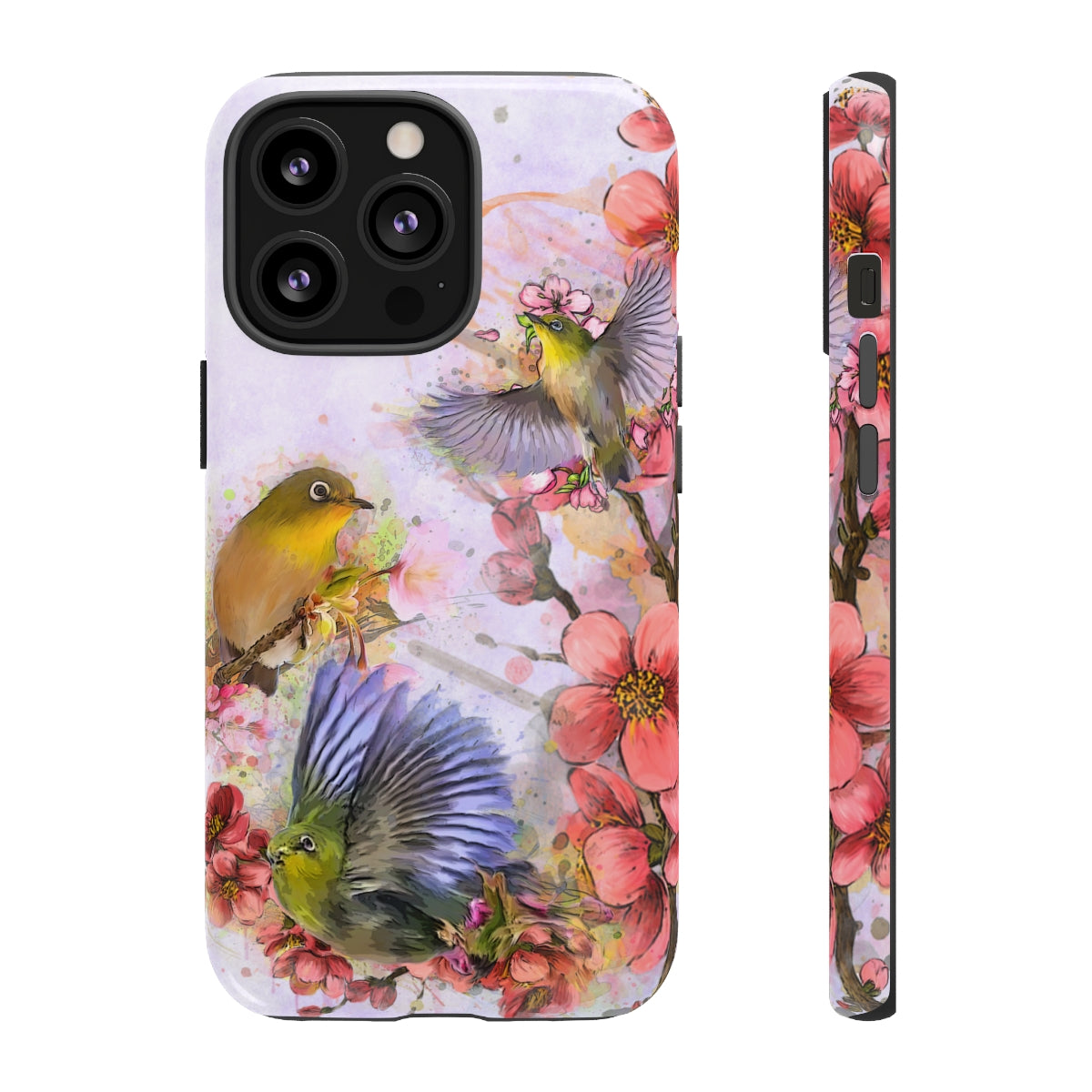 Cherry Blossom Birds, white background (Three Birds), Tough Cases - All Phones