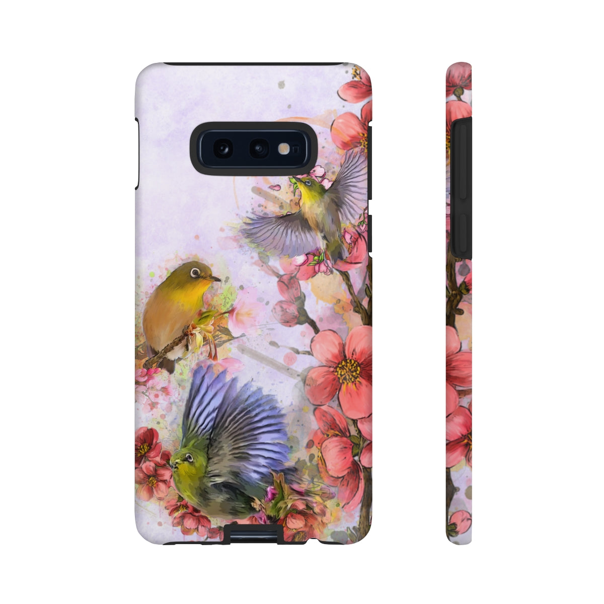 Cherry Blossom Birds, white background (Three Birds), Tough Cases - All Phones