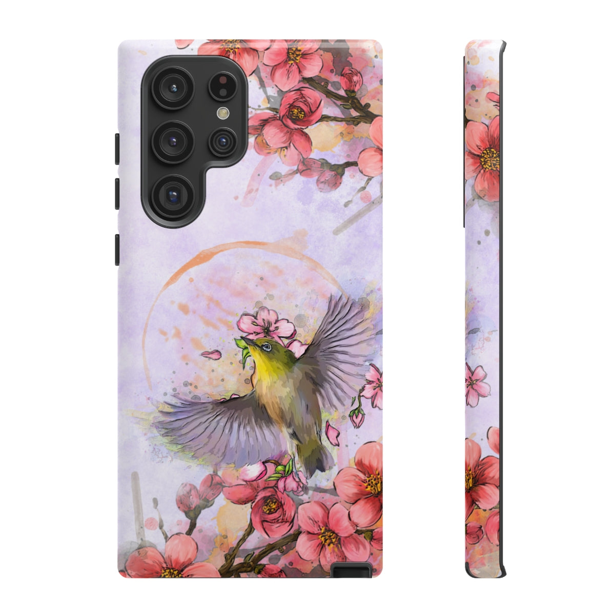 Cherry Blossom Birds, white background (Soar), Tough Cases - All Phones