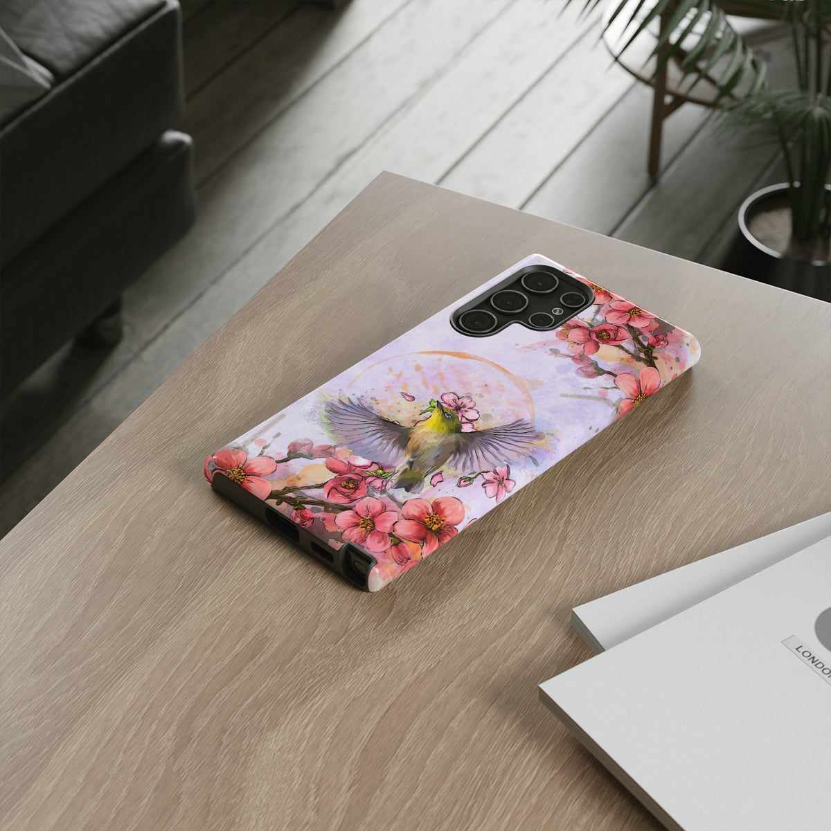 Cherry Blossom Birds, white background (Soar), Tough Cases - All Phones