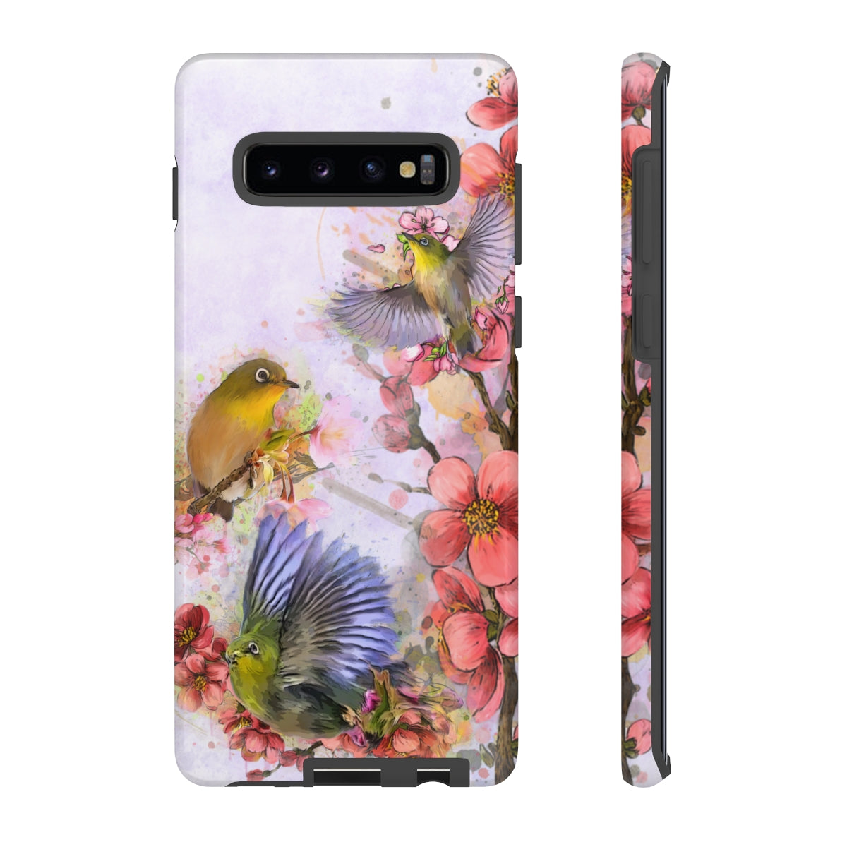 Cherry Blossom Birds, white background (Three Birds), Tough Cases - All Phones