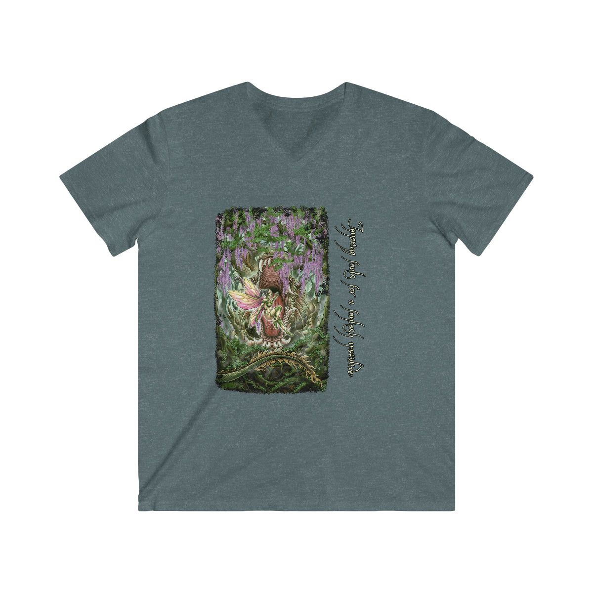 Fairy and the Dragon, Men's Fitted V-Neck Short Sleeve Tee