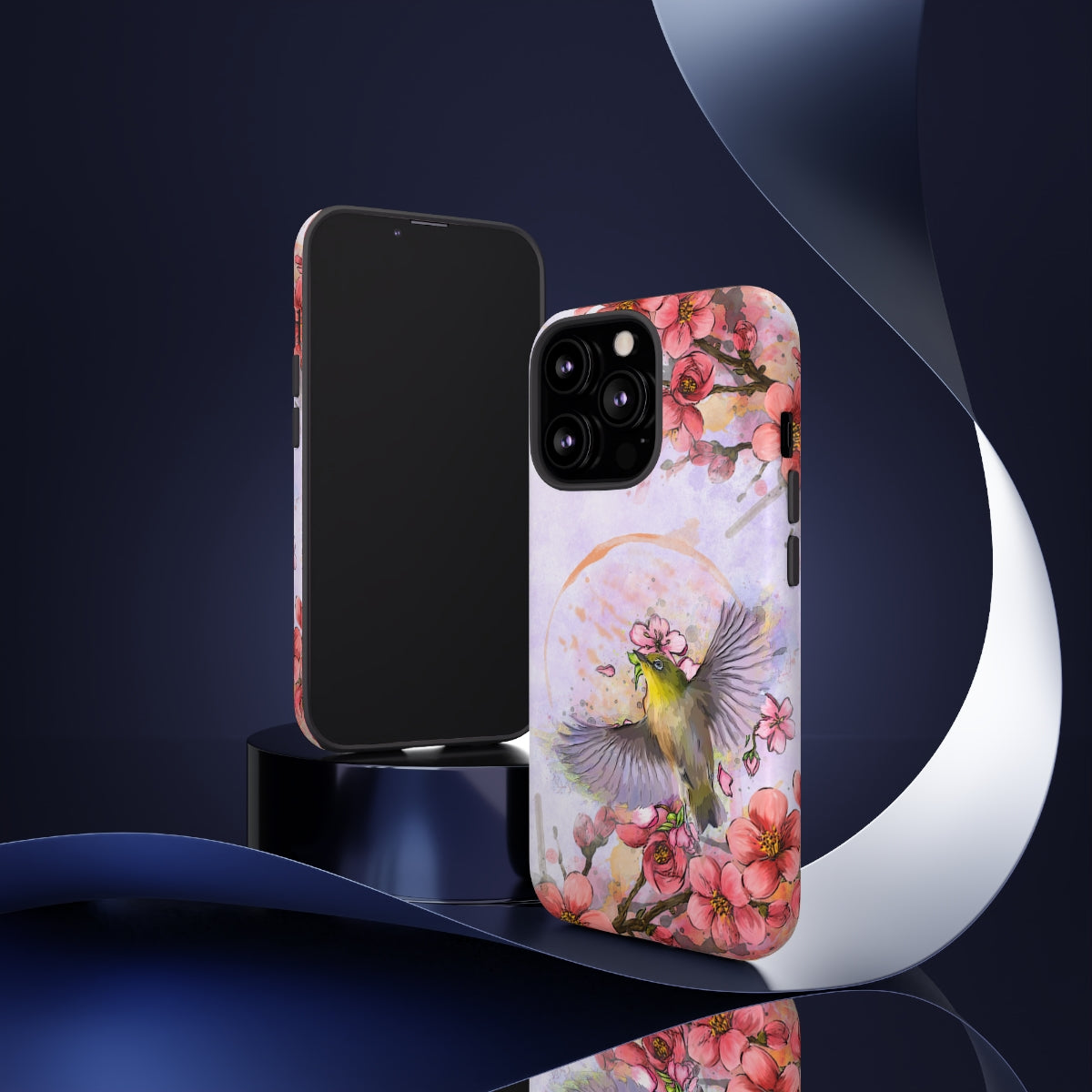 Cherry Blossom Birds, white background (Soar), Tough Cases - All Phones