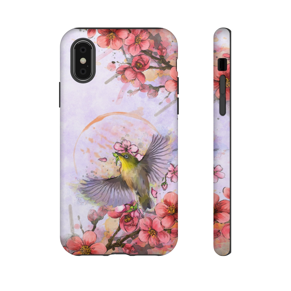 Cherry Blossom Birds, white background (Soar), Tough Cases - All Phones