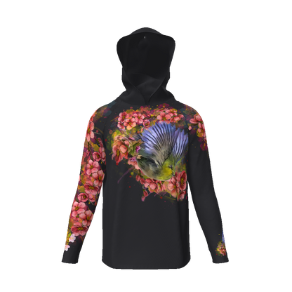 Cherry Blossom Birds (Purple Wings), Sun Protective Hooded Long Sleeve T-ShirtMOQ1